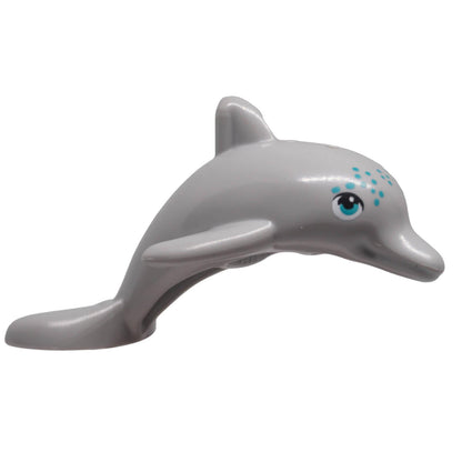 LEGO 13392pb06 grey jumping dolphin with dark turquoise eye and spots right side view