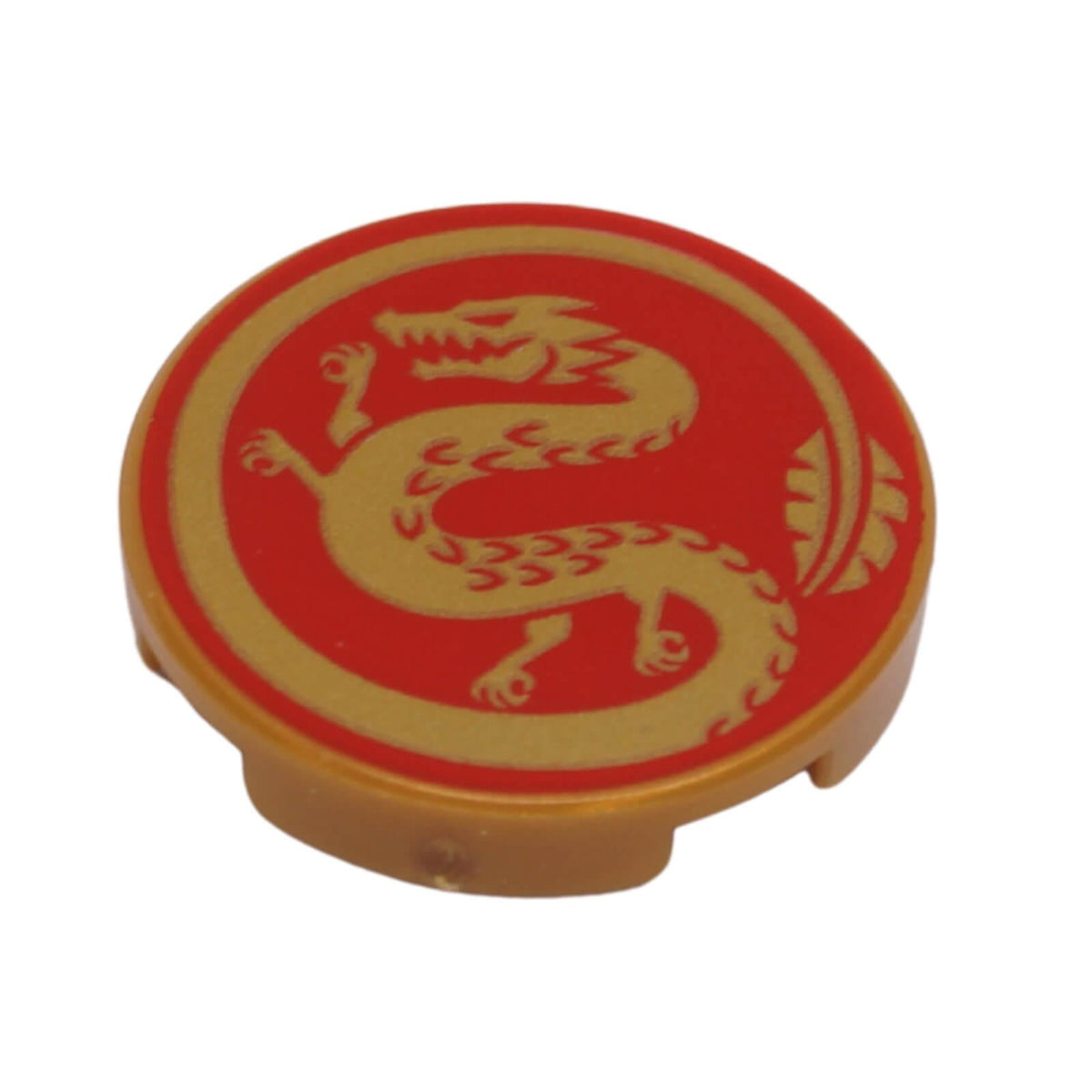 LEGO 14769pb319 round 2 x 2 tile with gold dragon on red background pattern