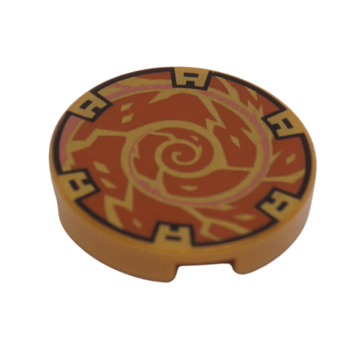 LEGO 14769pb507 round 2 x 2 tile with copper spiral and gold electricity pattern