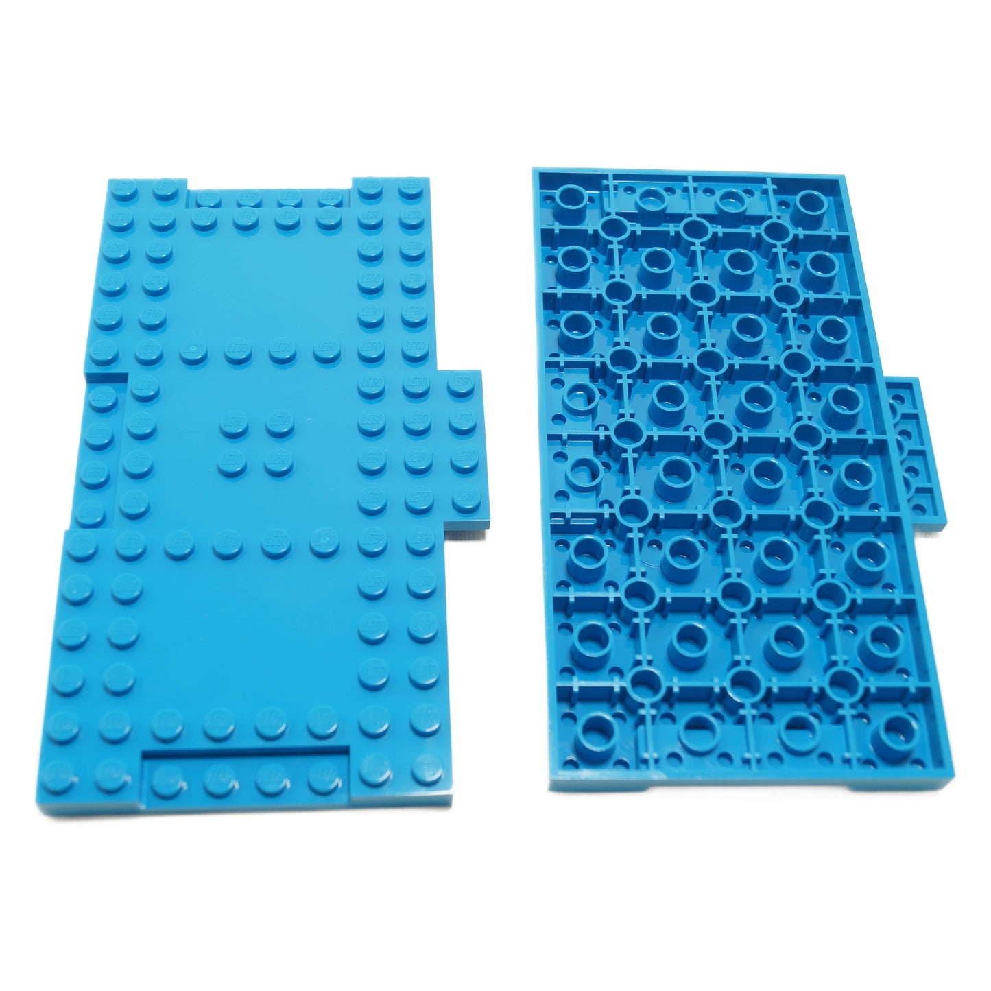 Brick Modified 8 x 16 x 2/3 with 1 x 4 Indentations and 1 x 4 Plate in dark azure – LEGO® part 18922, large structural panel used for bases and support
