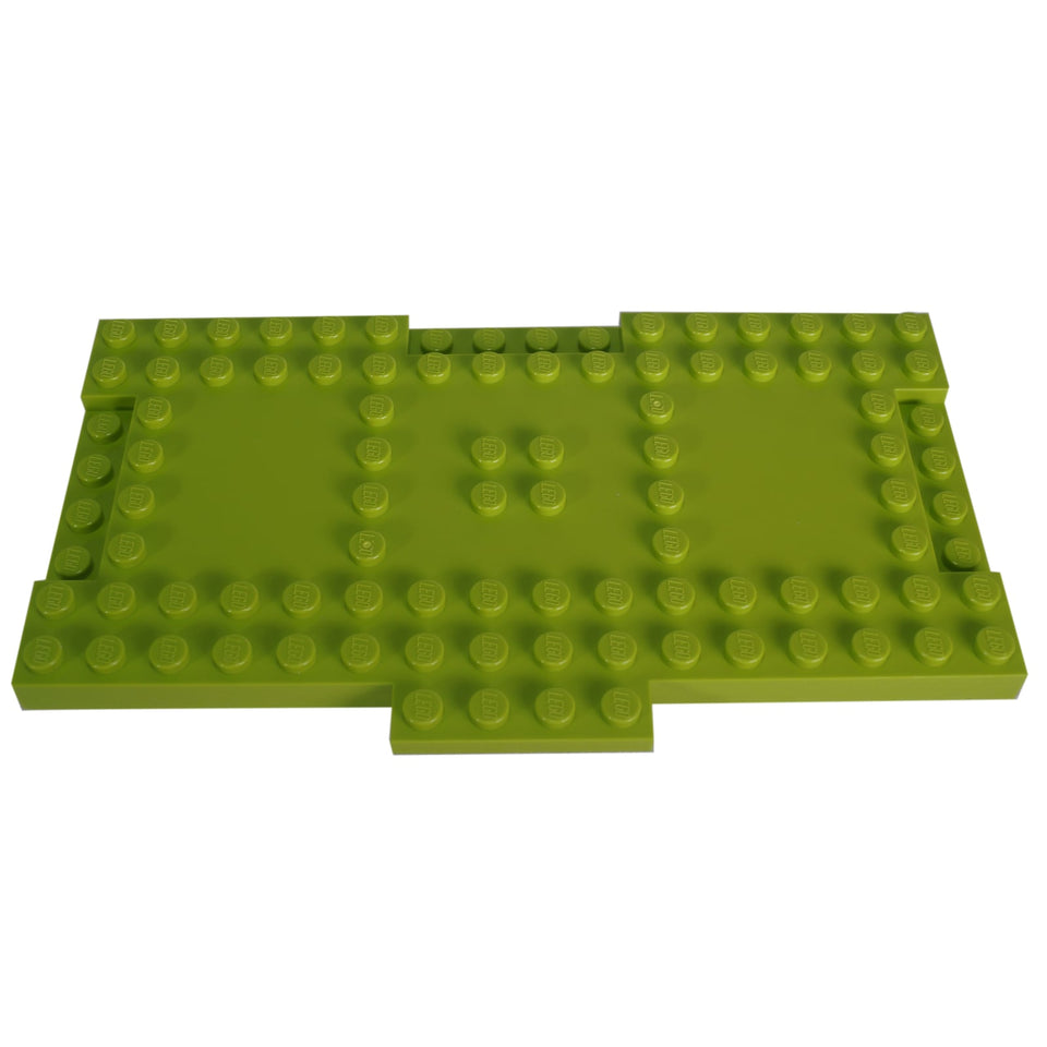 Brick Modified 8 x 16 x 2/3 with 1 x 4 Indentations and 1 x 4 Plate in lime – LEGO® part 18922, large structural panel used for bases and support
