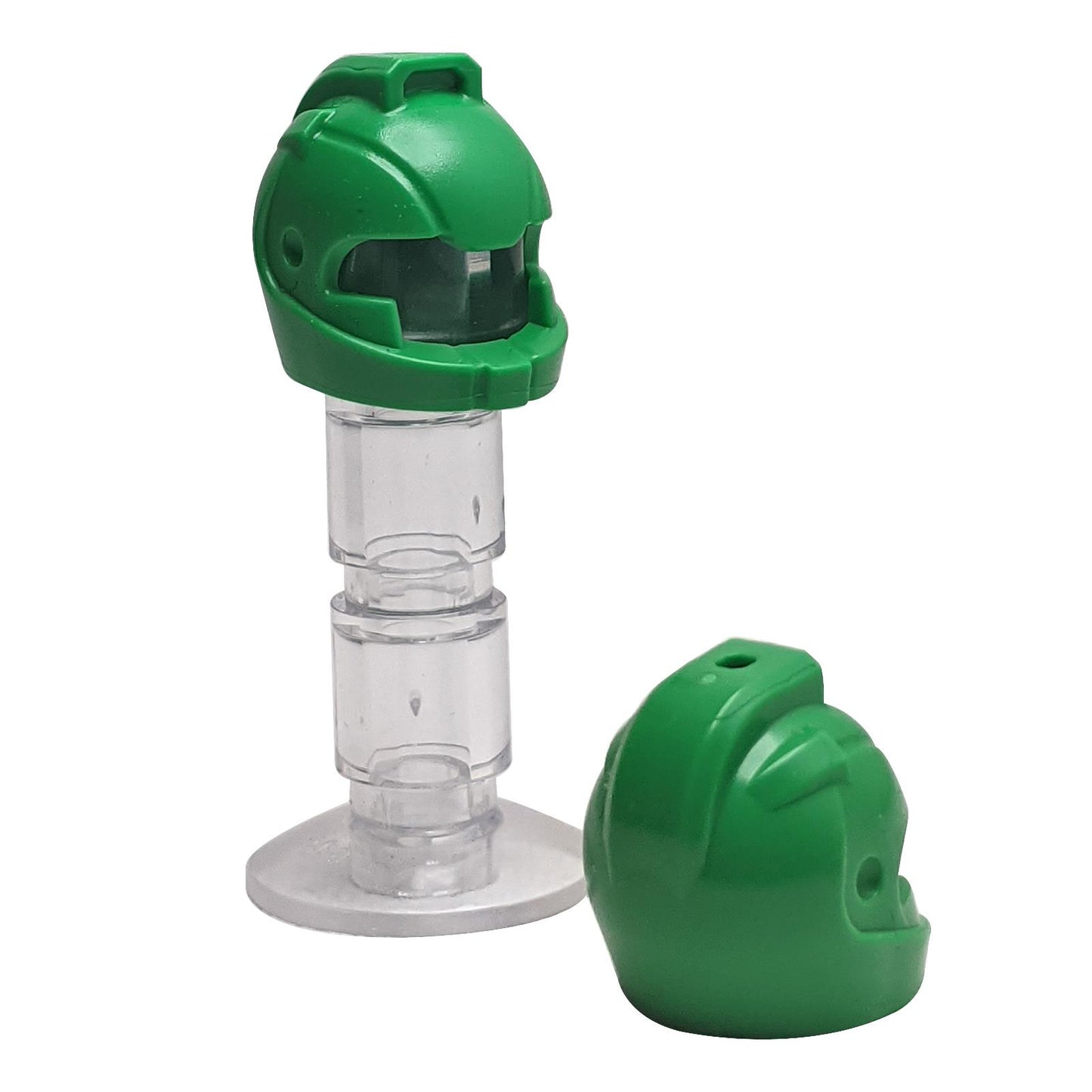 Minifigure Helmet Space with Air Intakes and Top Hole in bright green – LEGO® part 22380, sci-fi helmet used for space and astronaut figures
