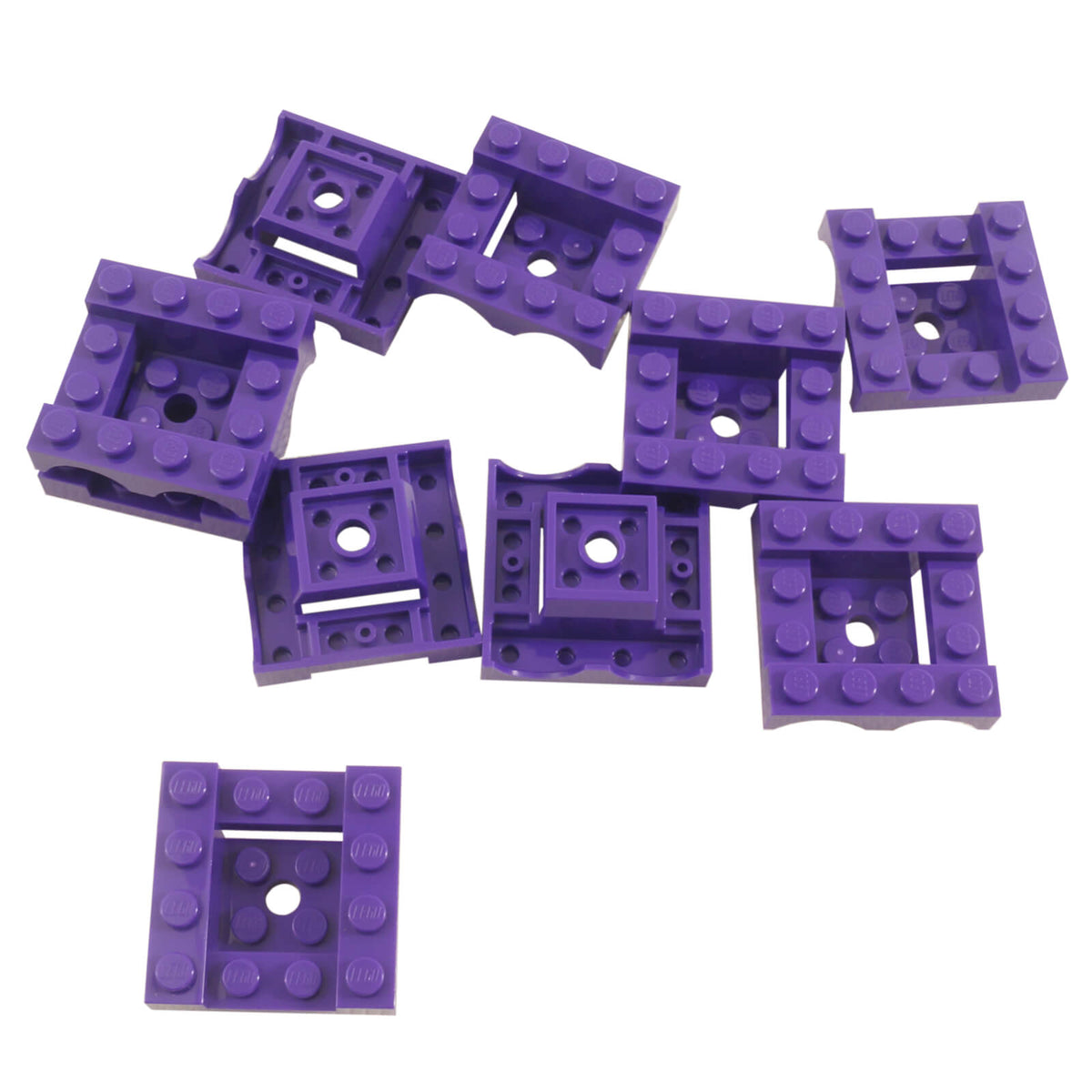 Lot of 10 dark purple LEGO® Part 24151 double vehicle mudguards 4 x 4 with curved wheel arches, showing top studs and underside details