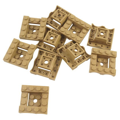 Ten dark tan LEGO® Part 24151 vehicle mudguards with double curved wheel arches and a 4 x 4 studded frame, shown from multiple angles