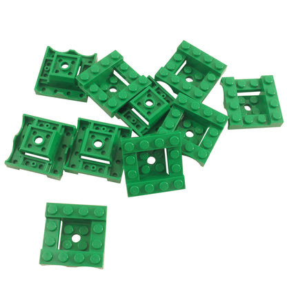Lot of 10 green LEGO® Part 24151 double vehicle mudguards 4 x 4 x 1 1/3, featuring studded frames, curved arch cutouts and underside connections