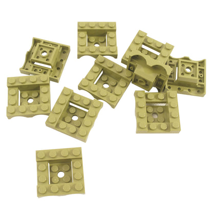 Lot of 10 olive green LEGO® Part 24151 double vehicle mudguards, showing the 4 x 4 studded mounting frame, twin curved arches and underside construction