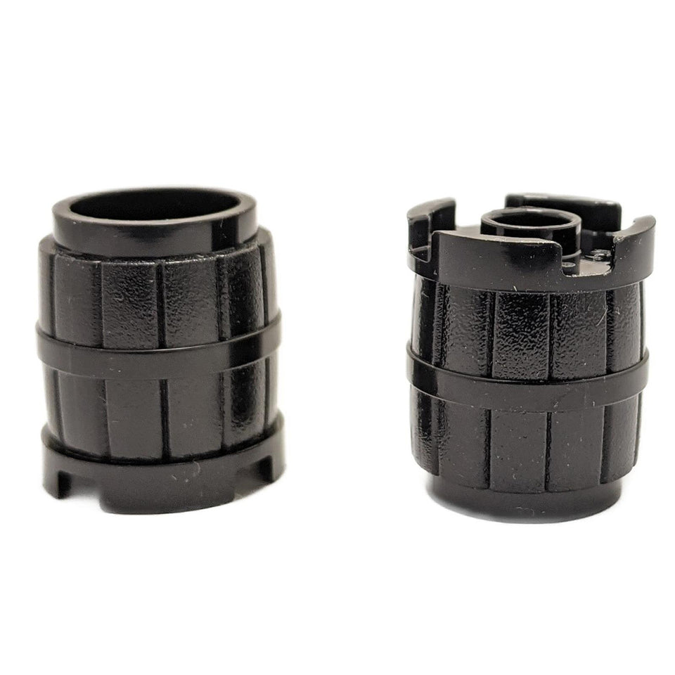2 LEGO Container, Barrel 2 x 2 x 2 in black against white background