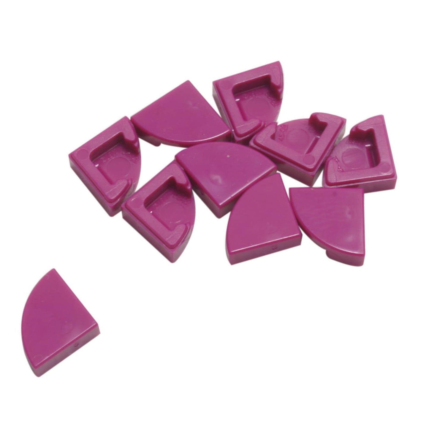 Dlaždice kulatá 1 x 1 čtvrtina v barvě magenta – LEGO® část 25269, malá zakřivená dlaždice používaná pro zaoblené detaily a hladké tvarování
