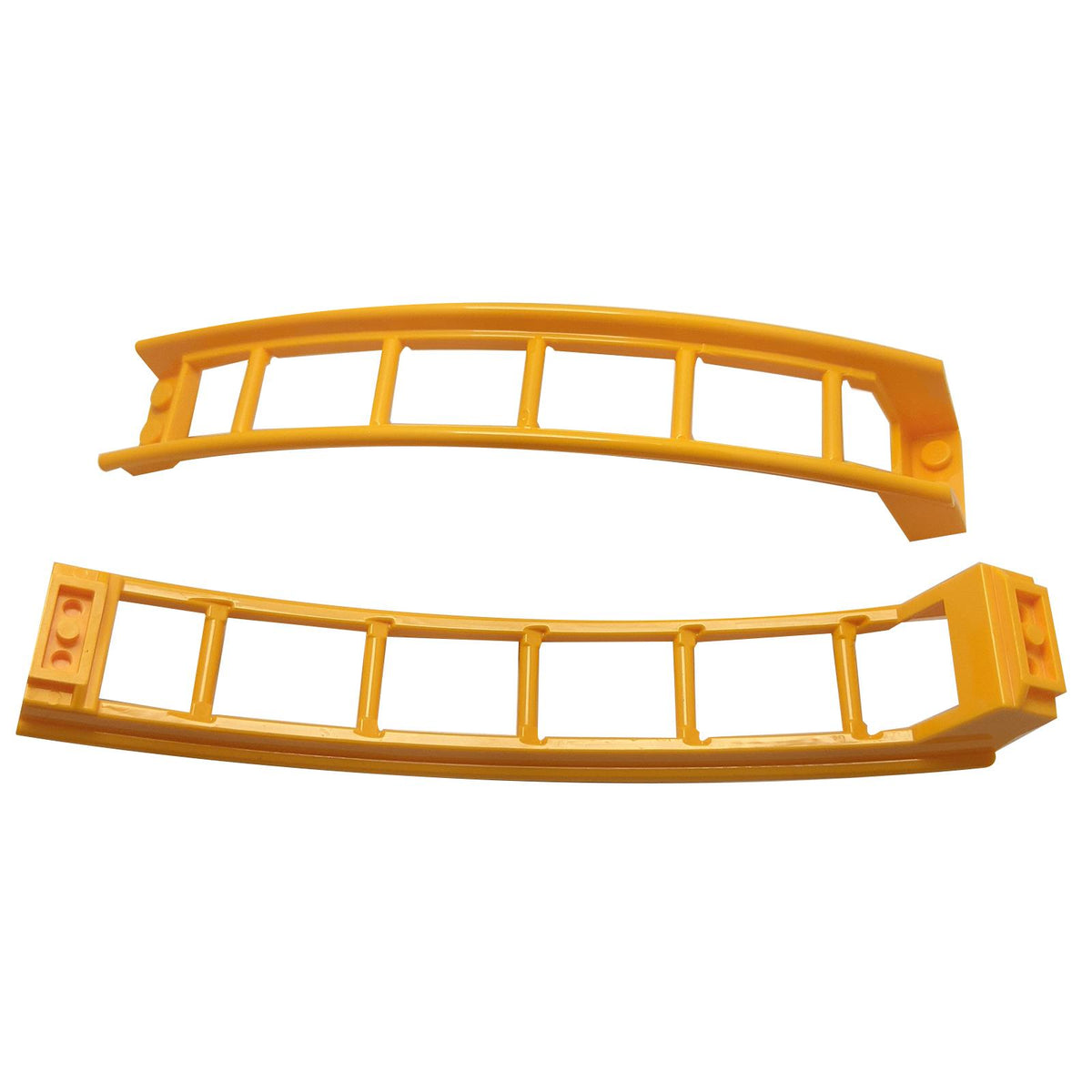 LEGO® Roller Coaster Ramp 26560 large upper track with 6-brick elevation in Bright Light Orange, two views