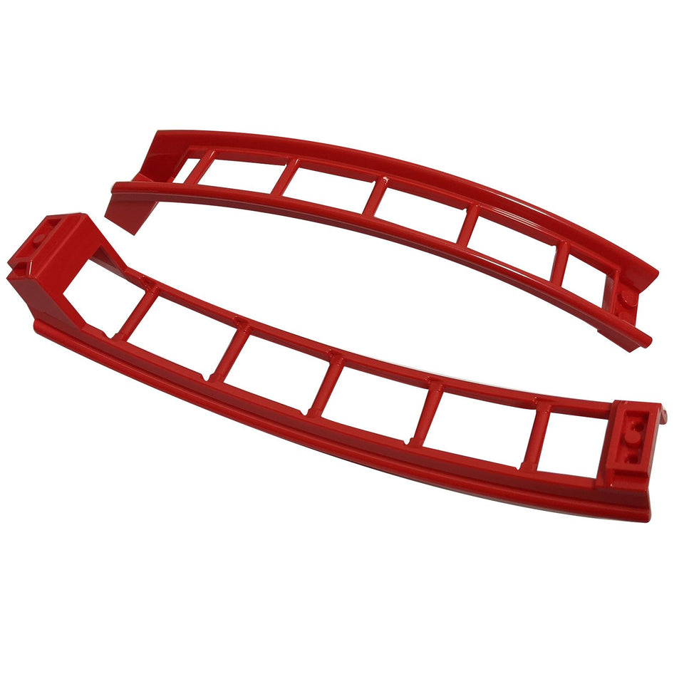 LEGO® Roller Coaster Ramp 26560 large upper track with 6-brick elevation in Red, two views
