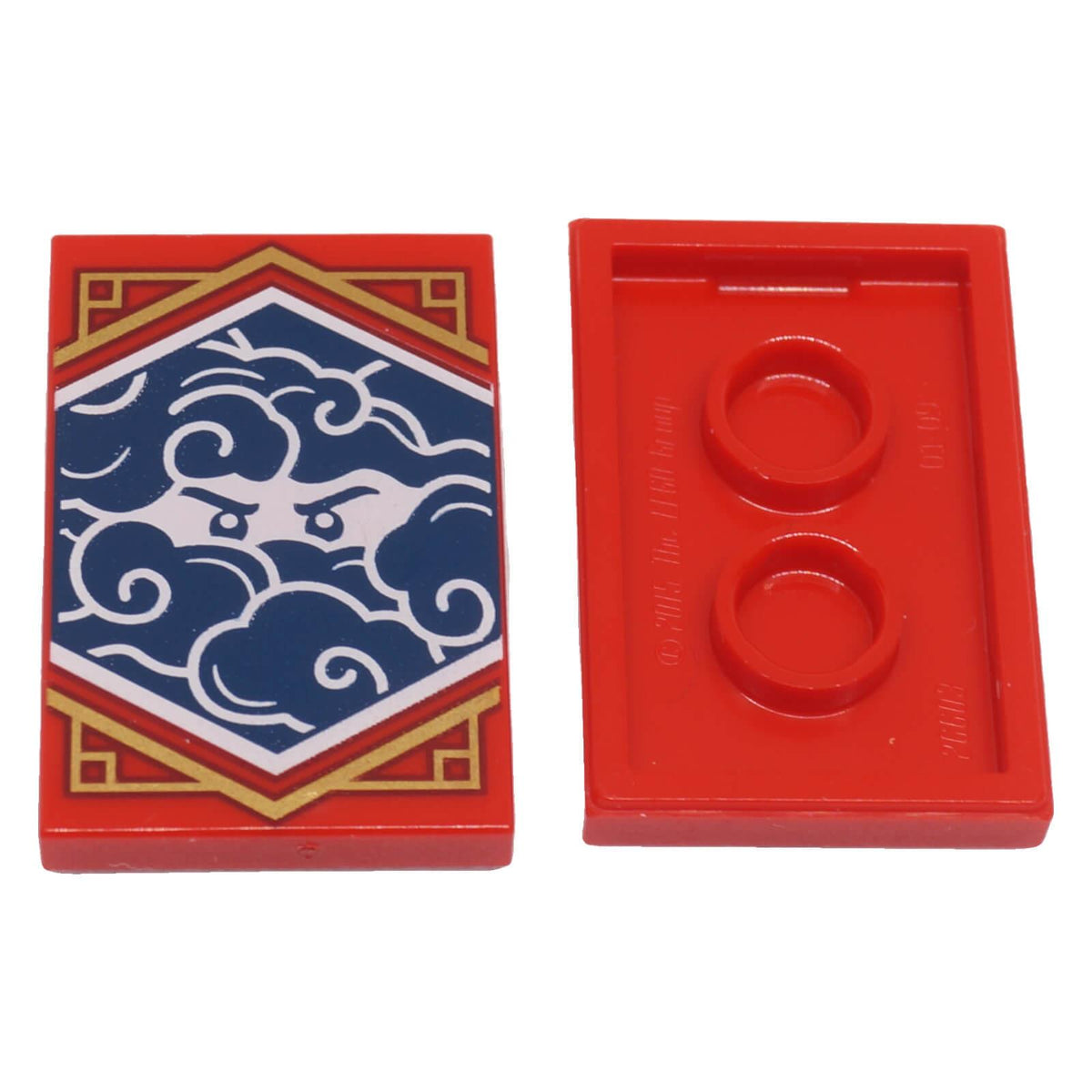 Red LEGO NINJAGO Stealth Banner 2 x 3 tile 26603pb214 front and underside