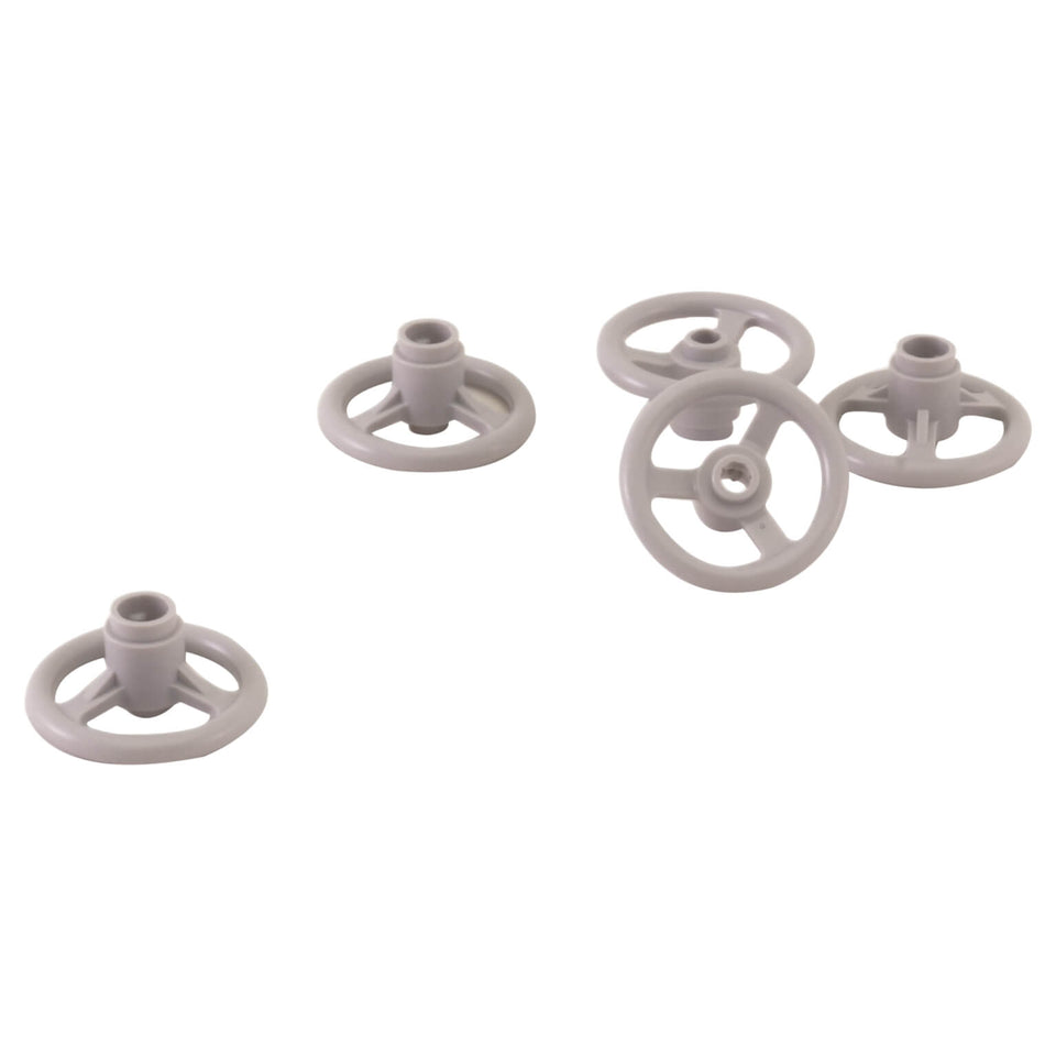 5 light bluish gray LEGO® Technic Small Steering Wheels 2819 with three-spoke design and 3-stud diameter