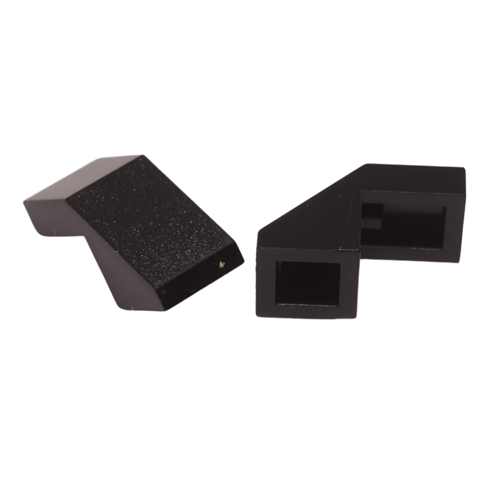 Slope 45 2 x 1 with Cutout without Stud in black – LEGO® part 28192, angled slope piece used for smooth detailing
