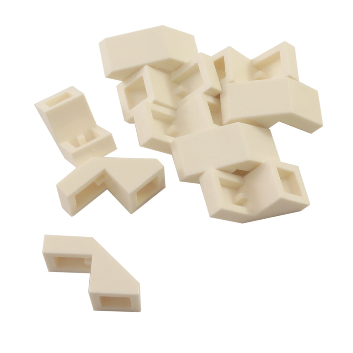 Slope 45 2 x 1 with Cutout without Stud in white – LEGO® part 28192, angled slope piece used for smooth detailing
