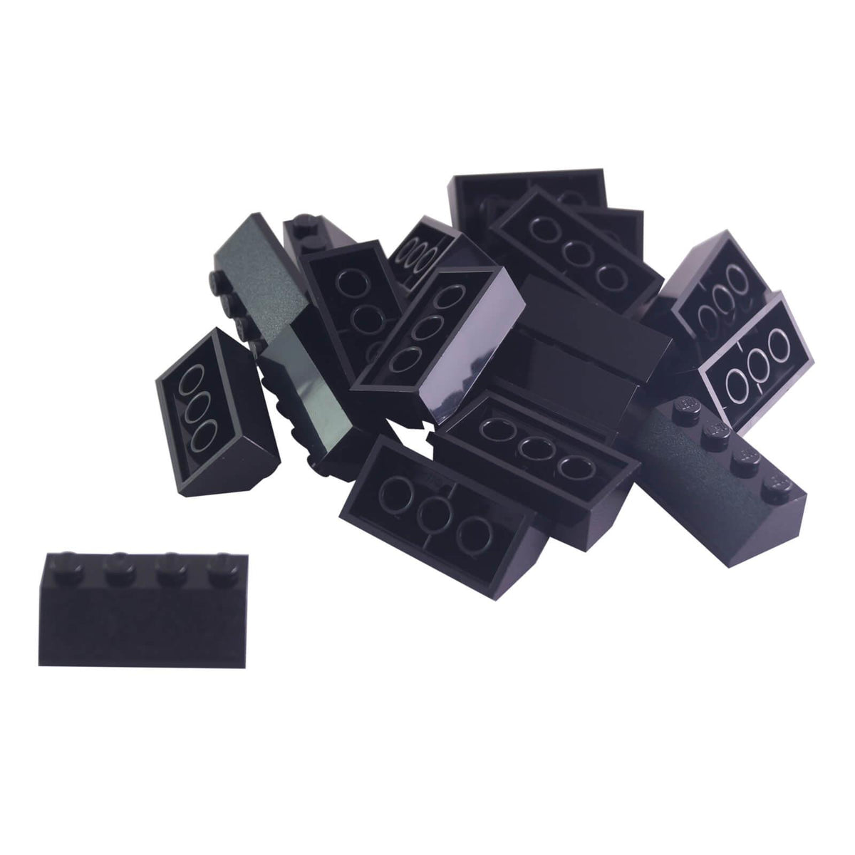 LEGO® 3037 Slope 45 2 x 4 in Black, 20-piece lot showing angled faces, studs and undersides