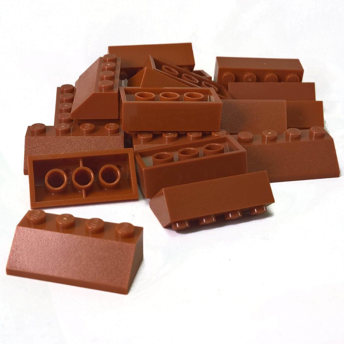 LEGO® 3037 Slope 45 2 x 4 in Dark Orange, 20-piece lot showing the studded tops and underside connections
