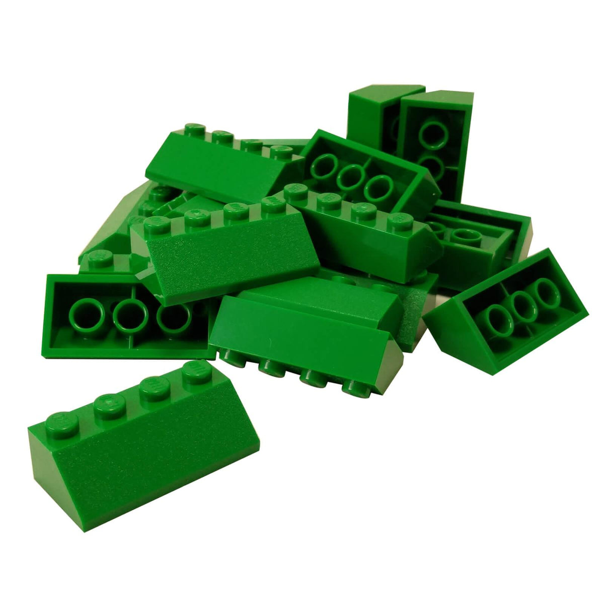 LEGO® 3037 Slope 45 2 x 4 in Green, 20-piece lot with sloping faces and visible underside connections
