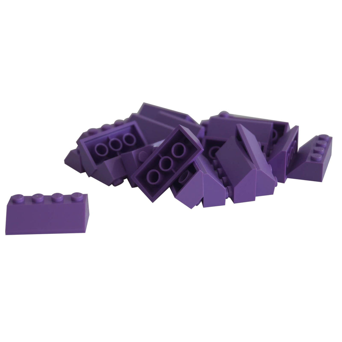 LEGO® 3037 Slope 45 2 x 4 in Medium Lavender, 20-piece lot showing the sloped fronts, studs and undersides