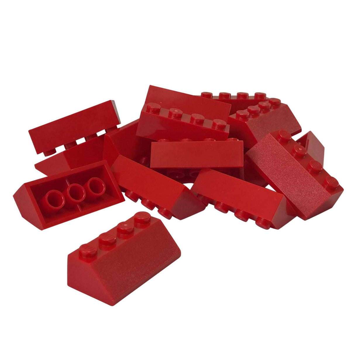 LEGO® 3037 Slope 45 2 x 4 in Red, 20-piece lot with four studs, sloping fronts and visible underside connections