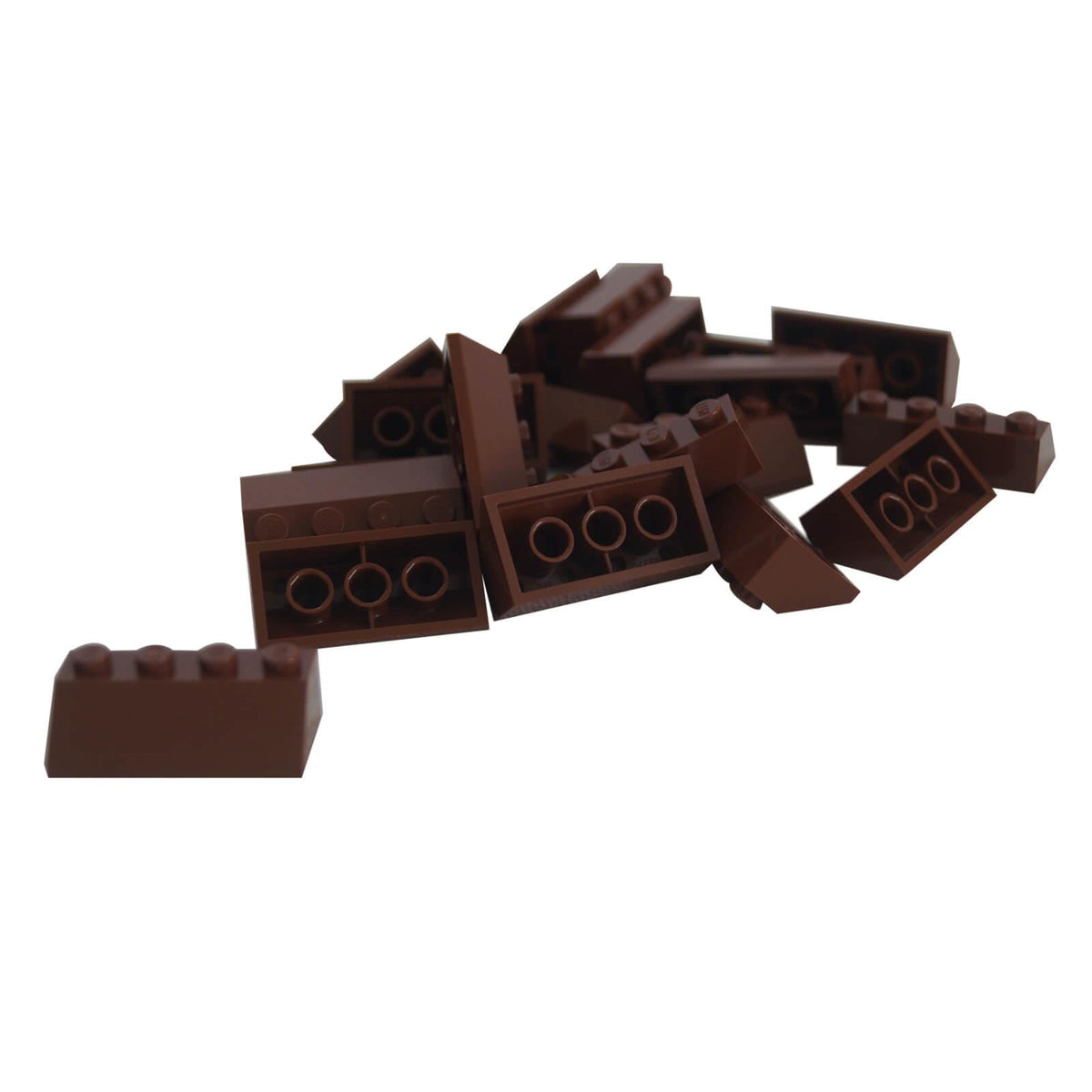LEGO® 3037 Slope 45 2 x 4 in Reddish Brown, 20-piece lot showing the angled faces and hollow undersides