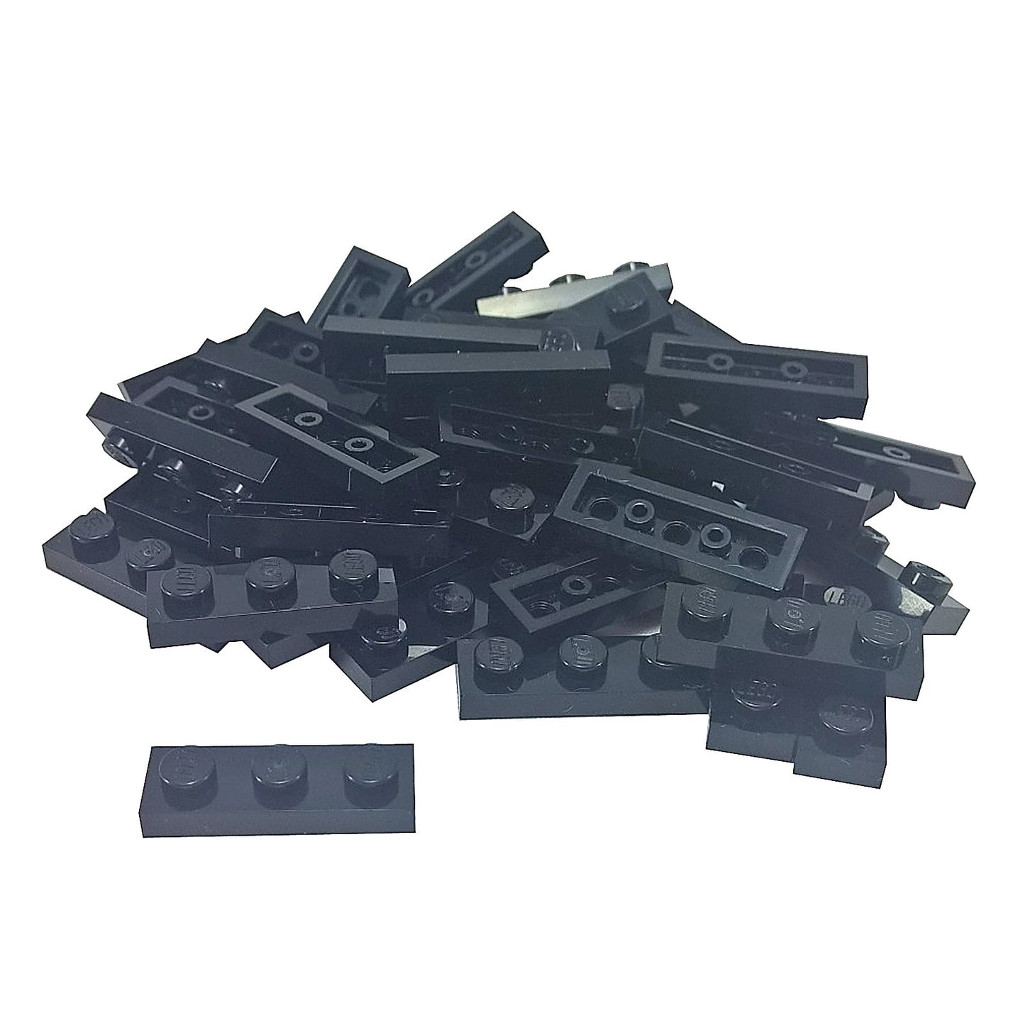Plate 1 x 3 in black – LEGO® part 3623, classic 3-stud plate used for structural support and detailing
