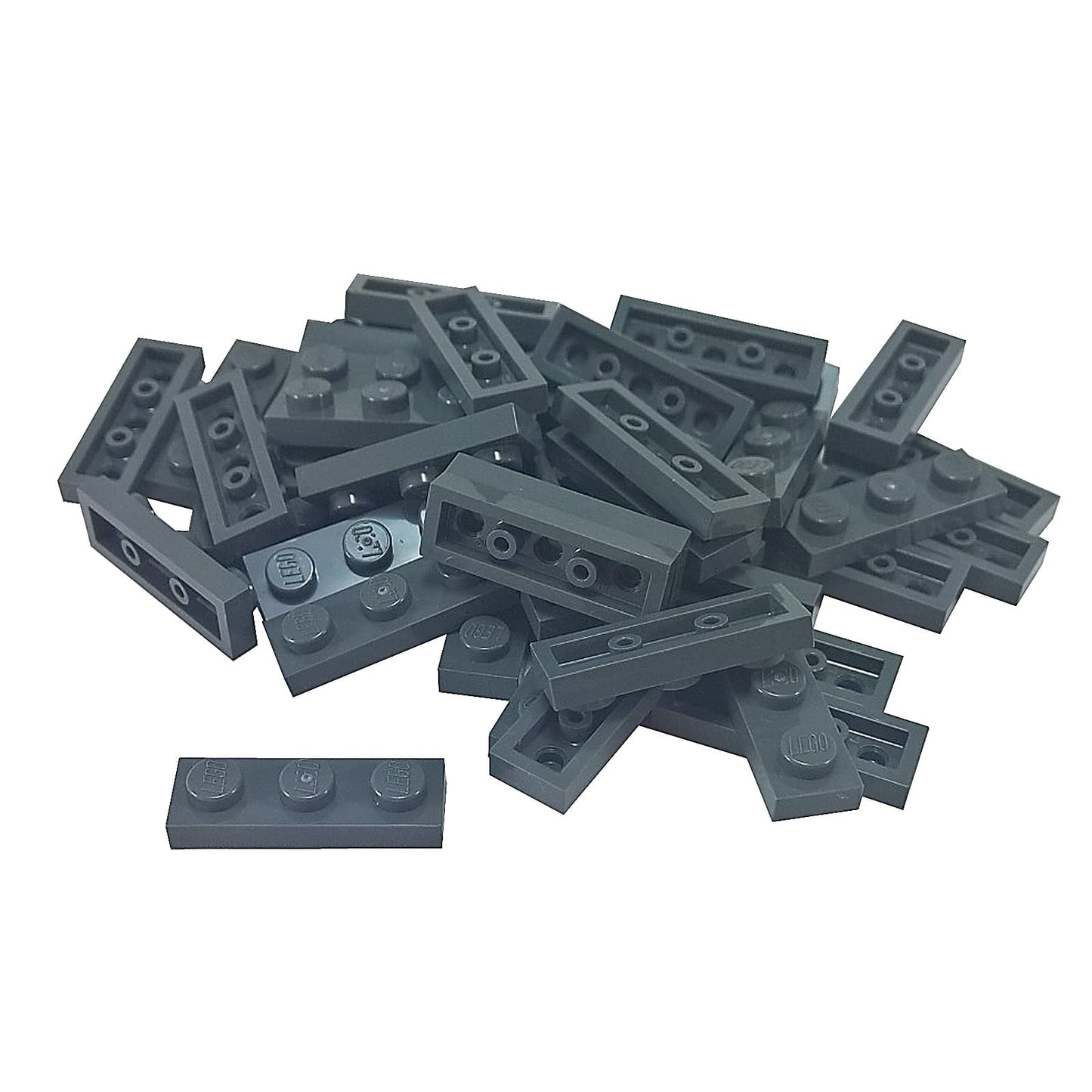 Plate 1 x 3 in dark bluish gray– LEGO® part 3623, classic 3-stud plate used for structural support and detailing
