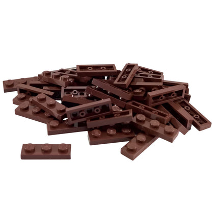 Plate 1 x 3 in reddish brown– LEGO® part 3623, classic 3-stud plate used for structural support and detailing
