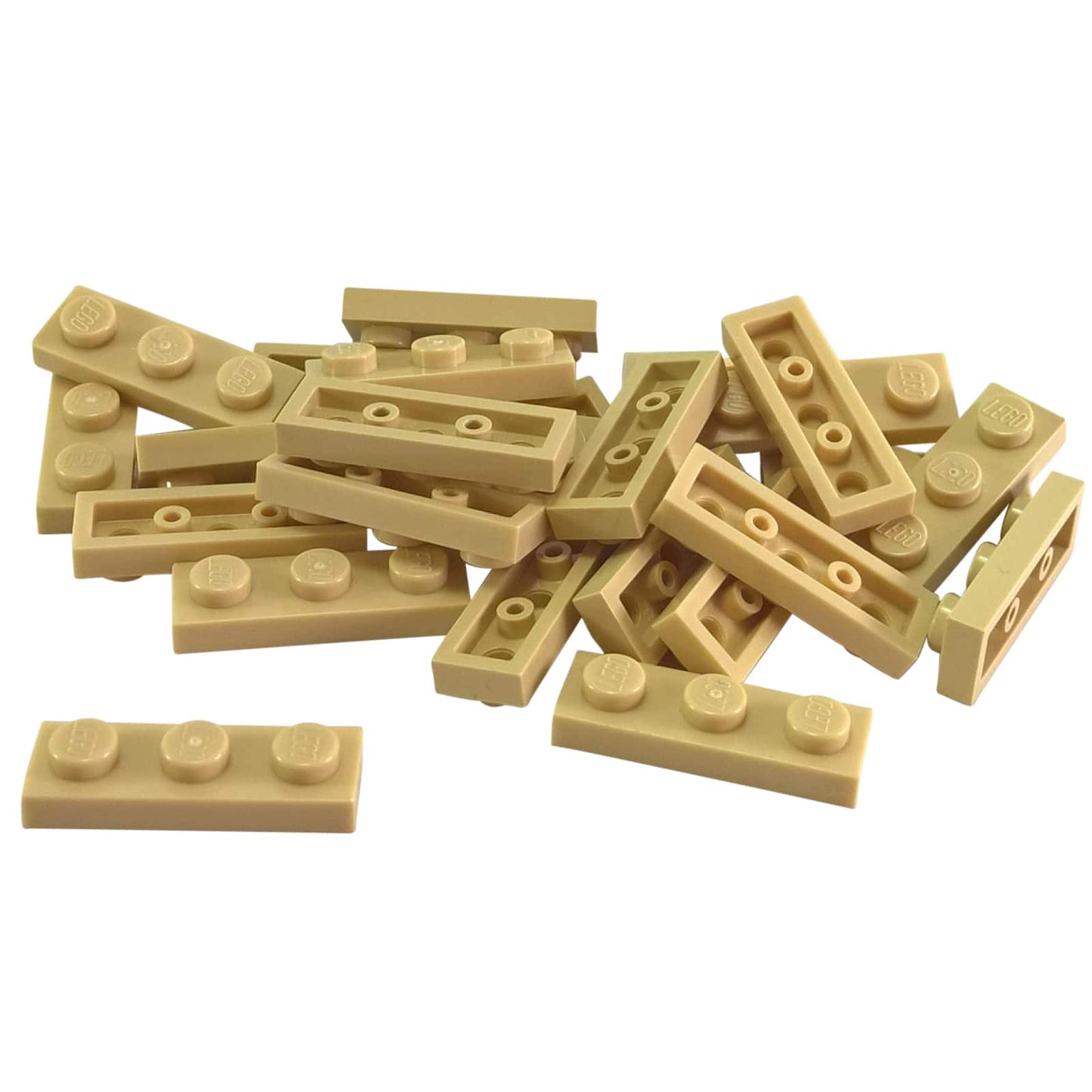 Plate 1 x 3 in tan– LEGO® part 3623, classic 3-stud plate used for structural support and detailing
