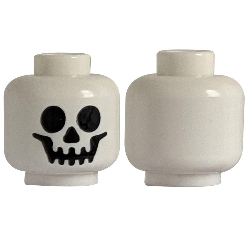 Front and back views of LEGO skull head 3626pb0001 with hollow stud.