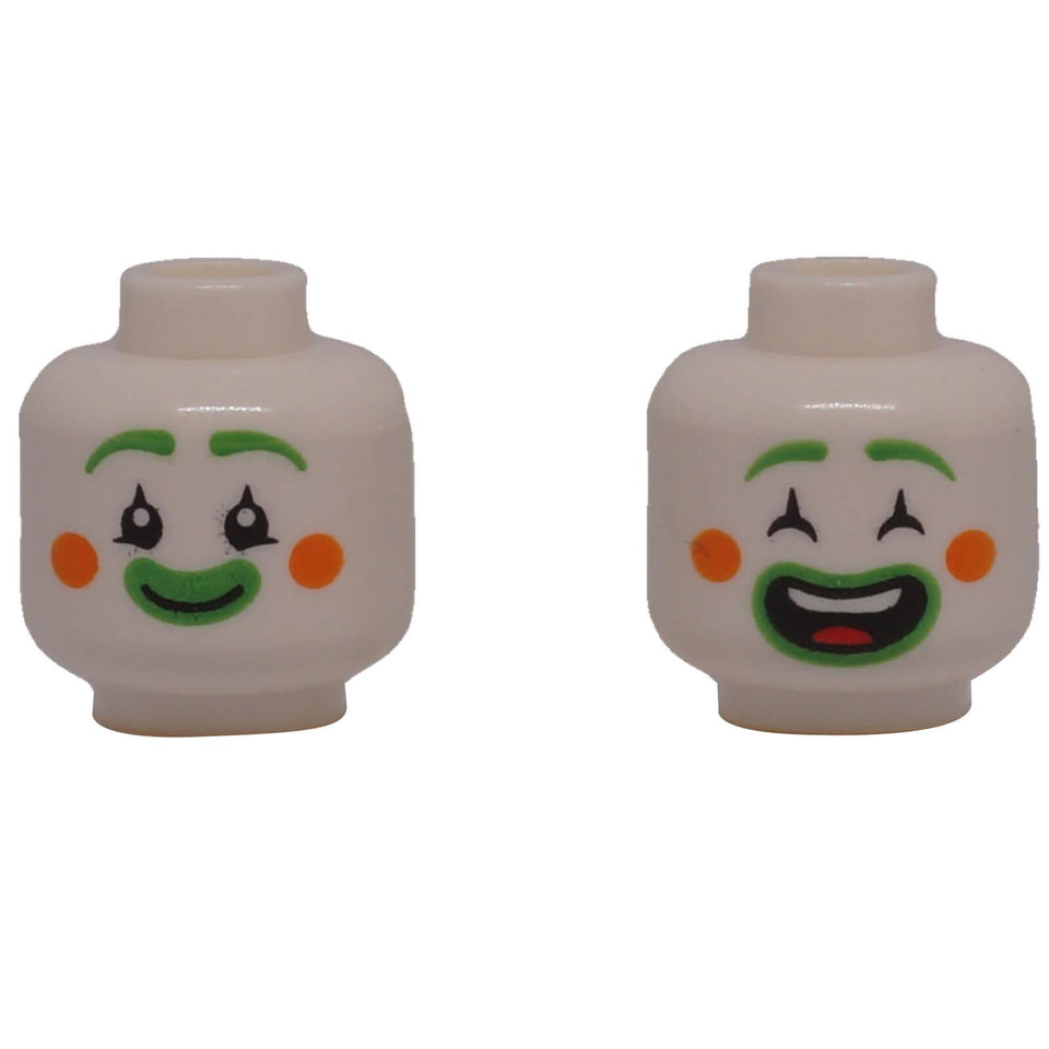 LEGO® 3626pb2935 Clown Minifigure Head with Dual-Sided Smiling Expressions - White