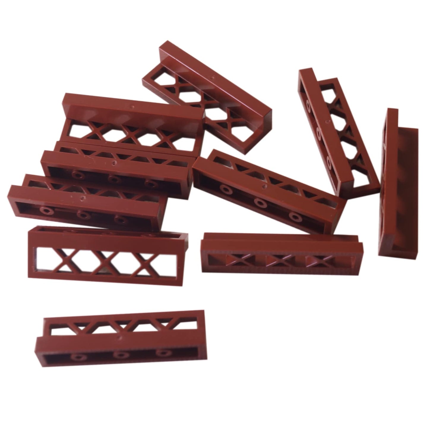 Fence 1 x 4 x 1 Lattice in reddish-brown – LEGO® part 3633, decorative fence element with lattice design
