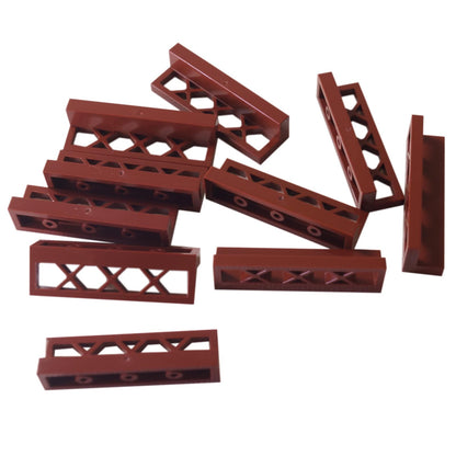 Fence 1 x 4 x 1 Lattice in reddish-brown – LEGO® part 3633, decorative fence element with lattice design
