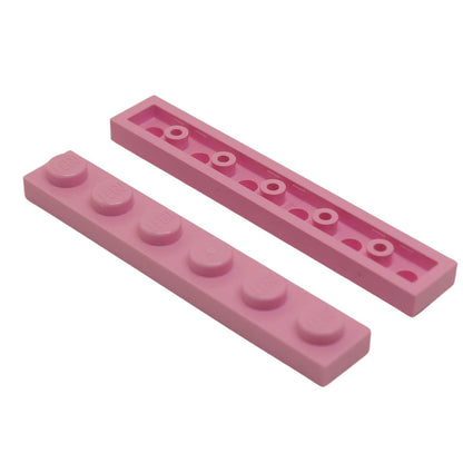 Plate 1 x 6 in bright pink – LEGO® part 3666, long 6-stud plate used for structural support and building stability
