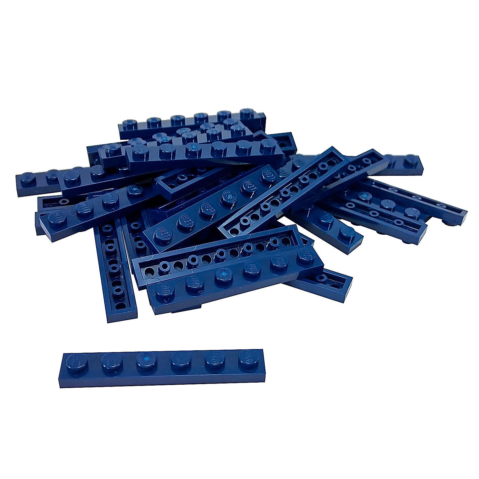 Plate 1 x 6 in dark blue – LEGO® part 3666, long 6-stud plate used for structural support and building stability
