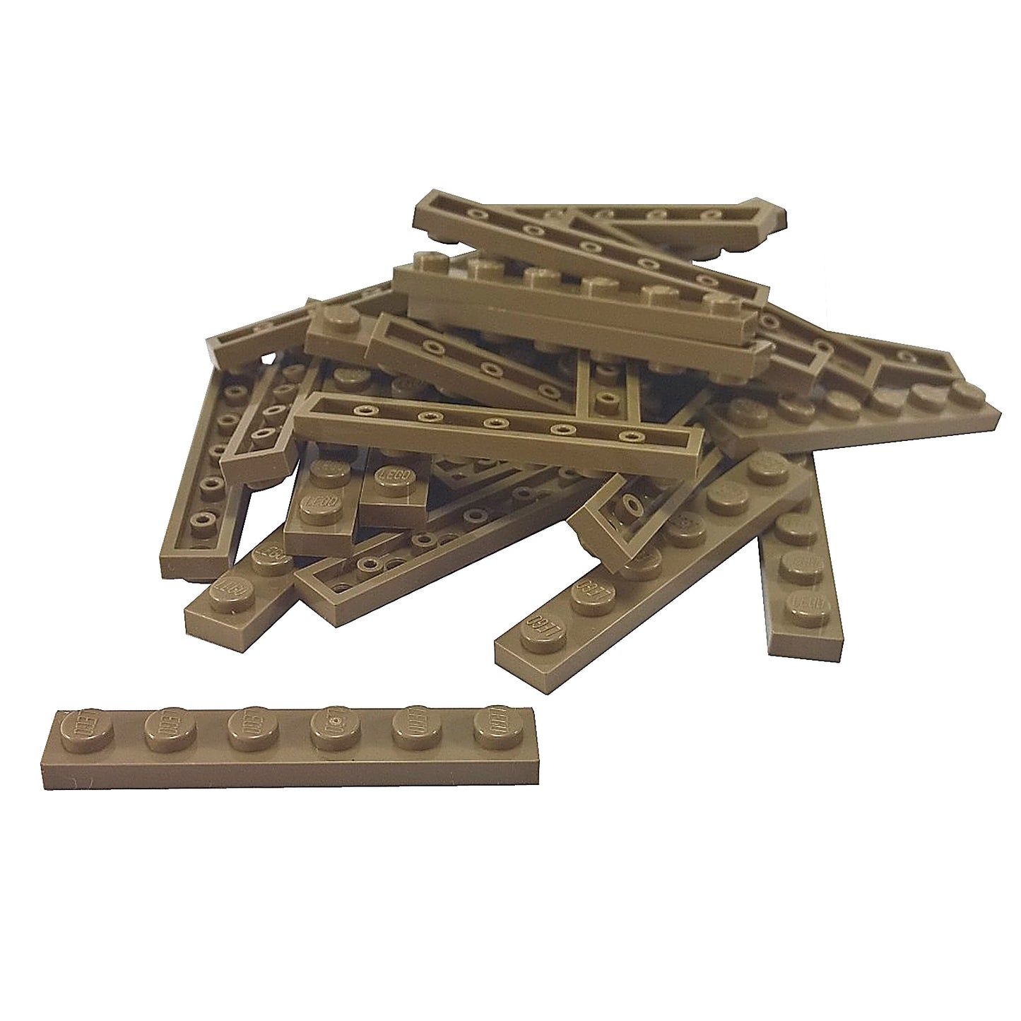Plate 1 x 6 in dark tan– LEGO® part 3666, long 6-stud plate used for structural support and building stability
