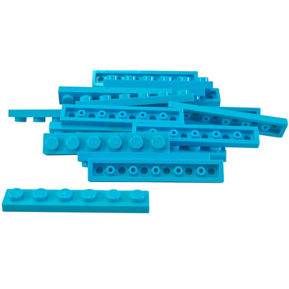 Plate 1 x 6 in medium azure – LEGO® part 3666, long 6-stud plate used for structural support and building stability
