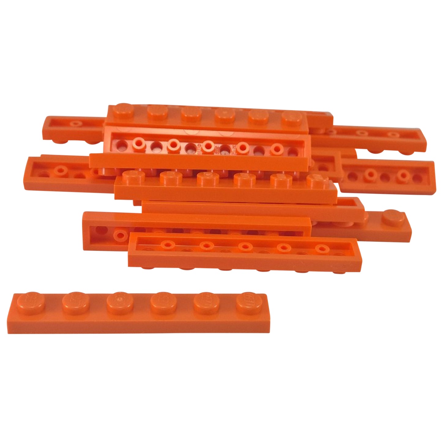 Plate 1 x 6 in orange – LEGO® part 3666, long 6-stud plate used for structural support and building stability

