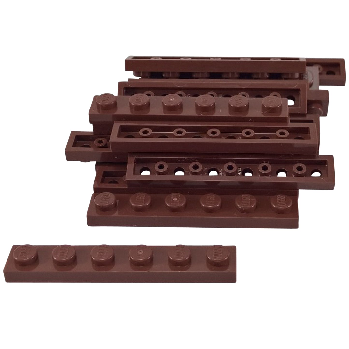 Plate 1 x 6 in reddish brown – LEGO® part 3666, long 6-stud plate used for structural support and building stability
