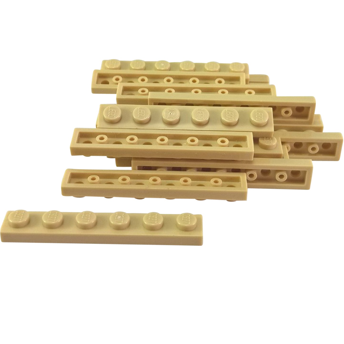 Plate 1 x 6 in tan – LEGO® part 3666, long 6-stud plate used for structural support and building stability
