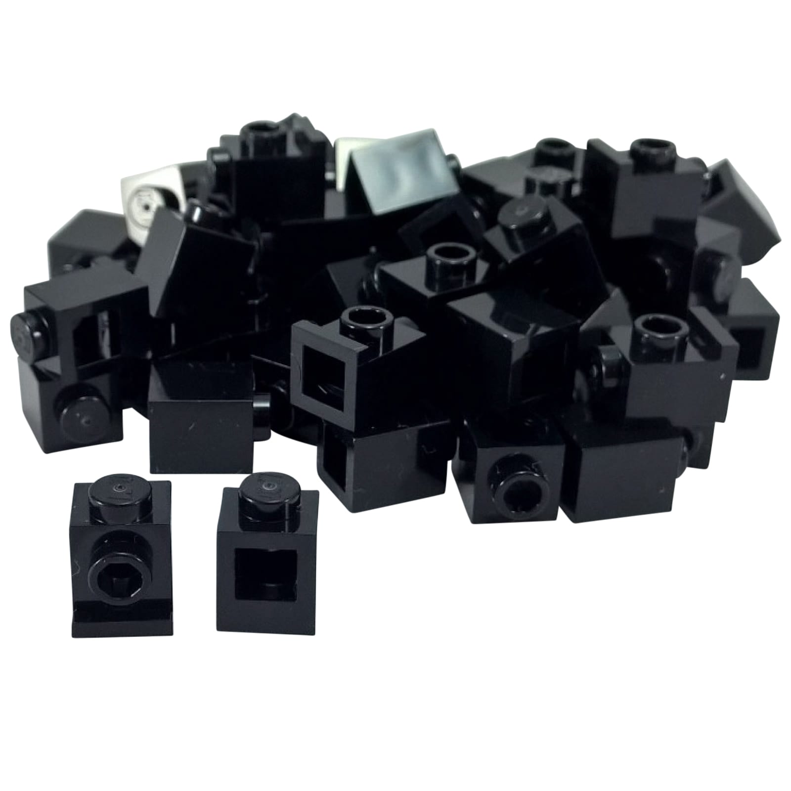 Ladrillo Modificado 1 x 1 con Faro en negro – LEGO® parte 4070, ladrillo clásico con studs hacia adelante utilizado para construcción SNOT
