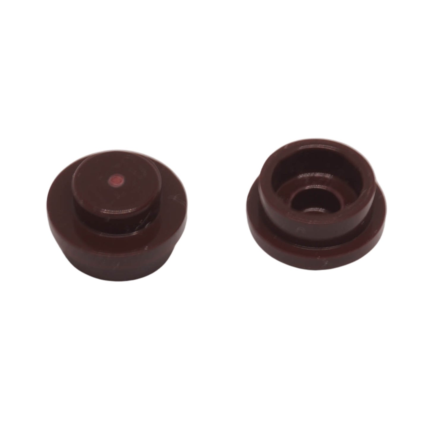 Plate Round 1 x 1 in brown – LEGO® part 4073, small round stud used for detailing and connection points
