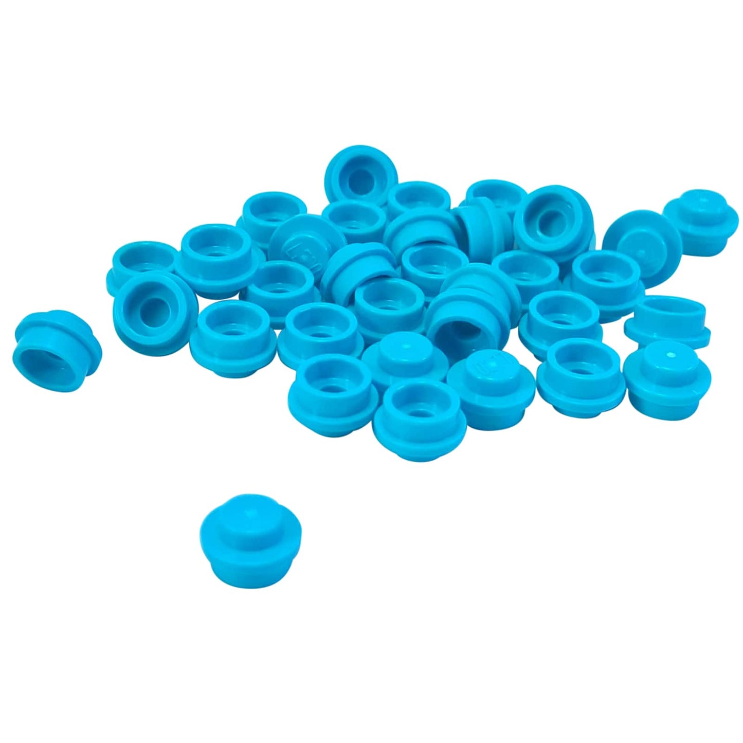 Placa redonda 1 x 1 en azul medio – LEGO® parte 4073, pequeño perno redondo utilizado para detalles y puntos de conexión

