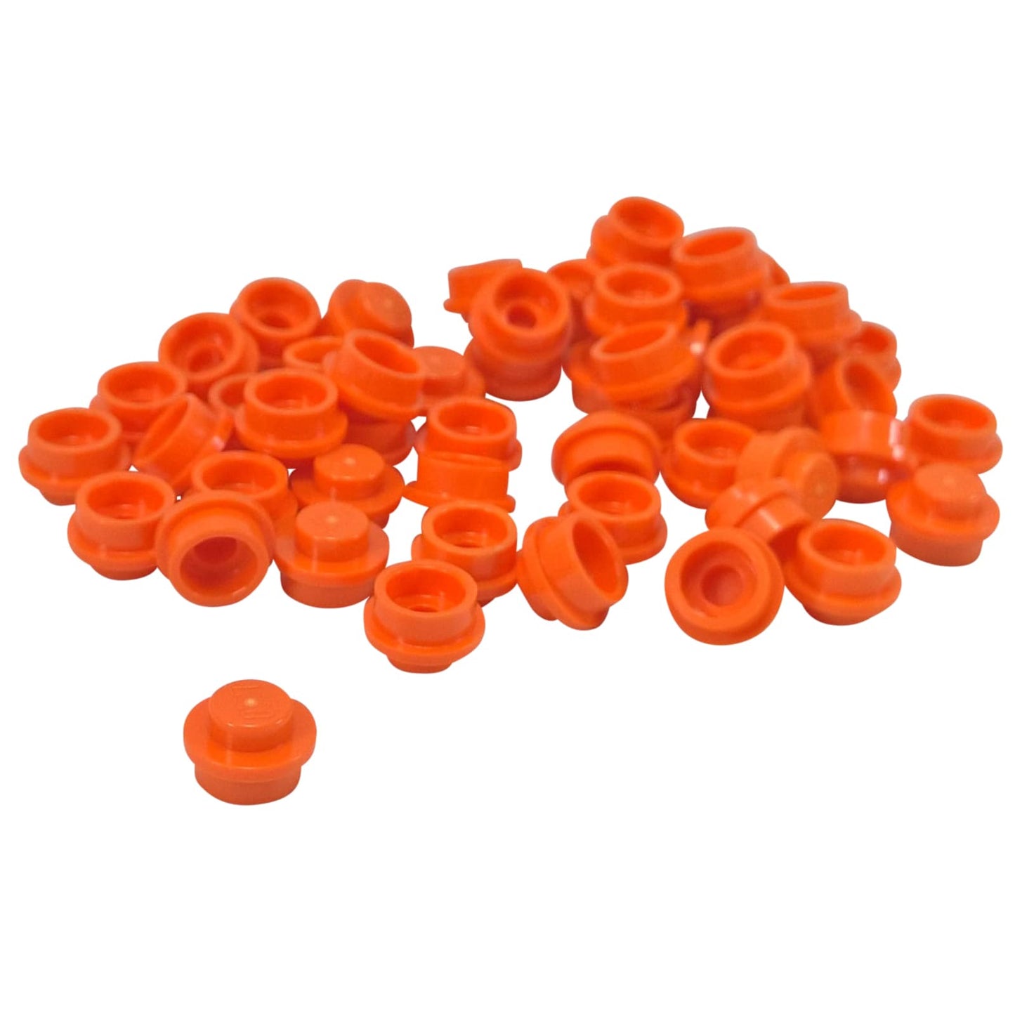 Placa redonda 1 x 1 en naranja – LEGO® parte 4073, pequeño perno redondo utilizado para detalles y puntos de conexión
