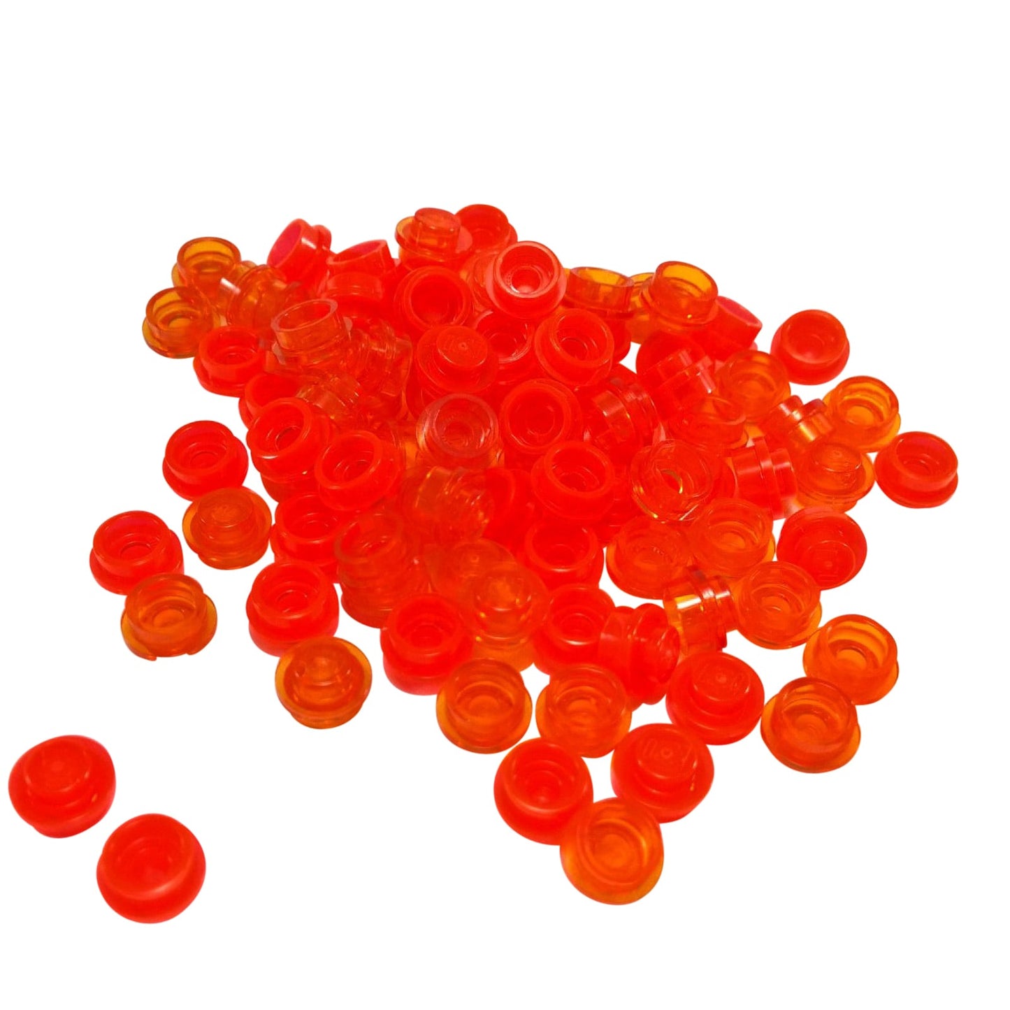 Placa redonda 1 x 1 en naranja neón transparente – LEGO® parte 4073, pequeño perno redondo utilizado para detalles y puntos de conexión
