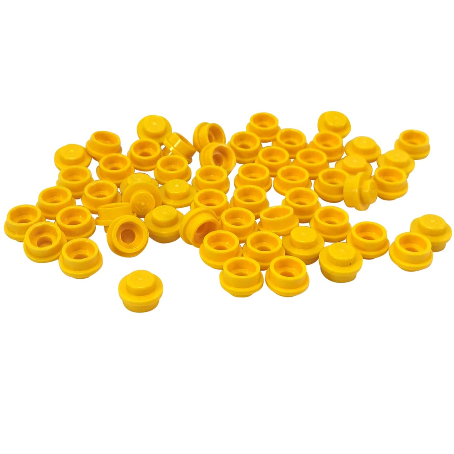 Placa redonda 1 x 1 en amarillo – LEGO® parte 4073, pequeño perno redondo utilizado para detalles y puntos de conexión
