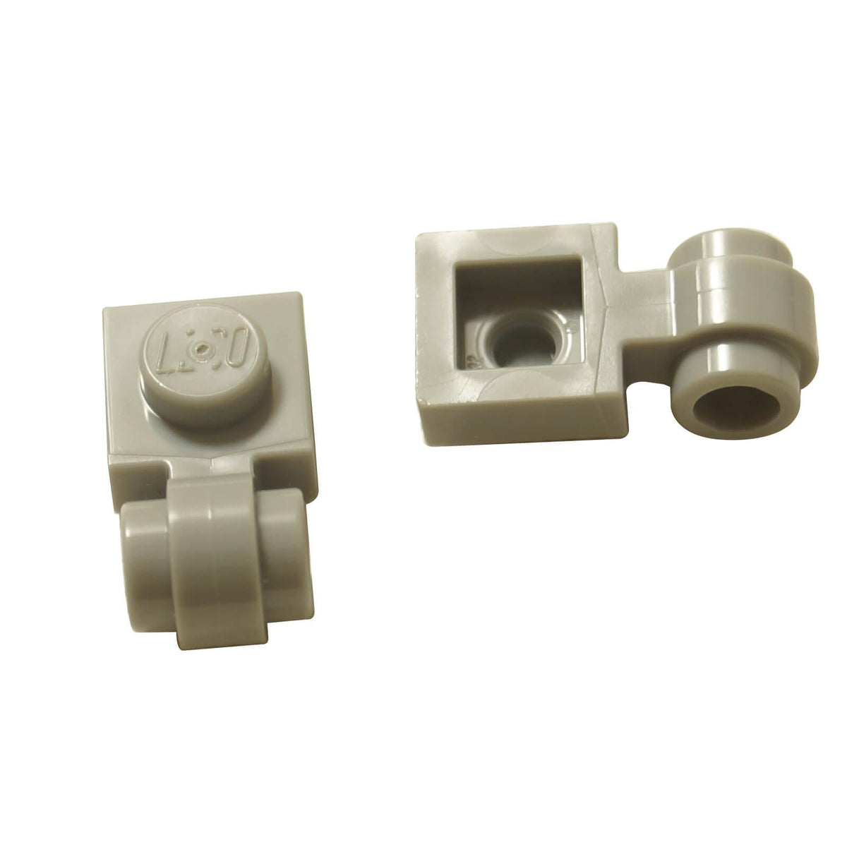 LEGO 4081b modified 1 x 1 plate with thick light attachment ring in Light Bluish Gray – detail view