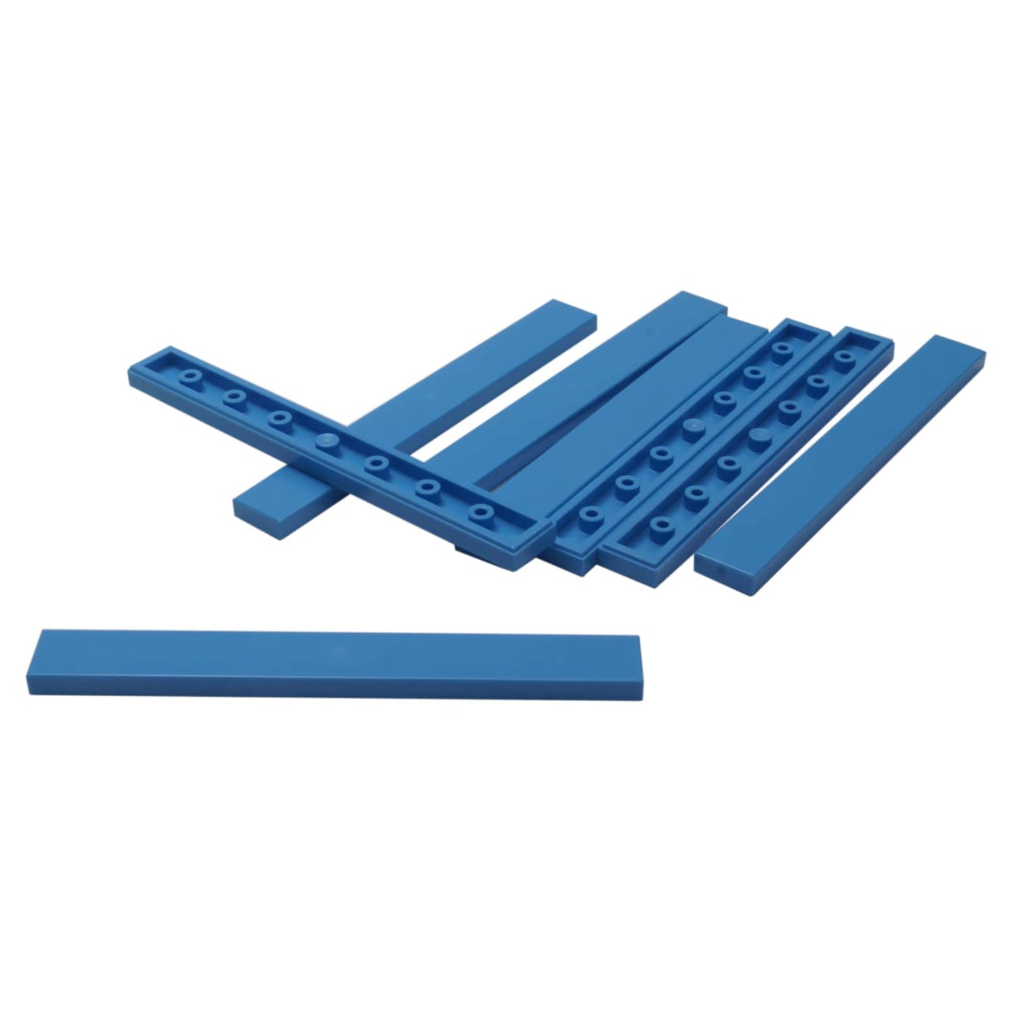 Tuile 1 x 8 en bleu moyen – LEGO® pièce 4162, tuile plate lisse utilisée pour finir les surfaces et les détails
