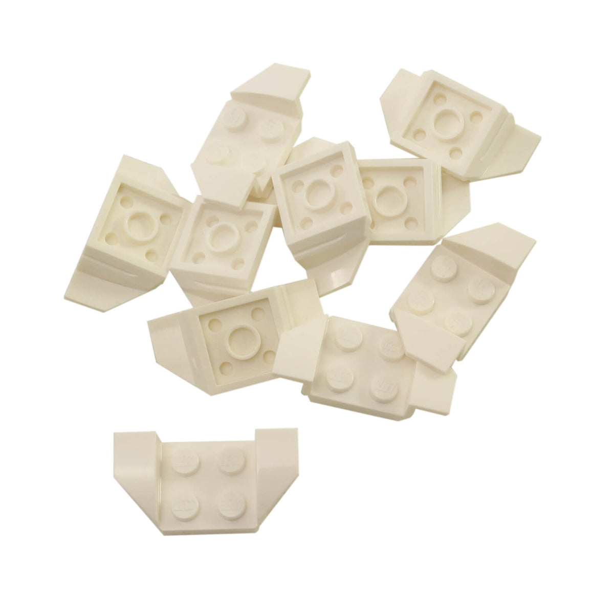 White LEGO® Part 41854 Vehicle Mudguard 2 x 4 with Flared Wings, featuring raised side panels and a central studded section