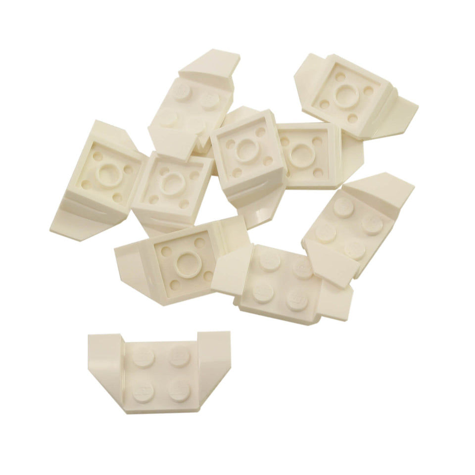 White LEGO® Part 41854 Vehicle Mudguard 2 x 4 with Flared Wings, featuring raised side panels and a central studded section