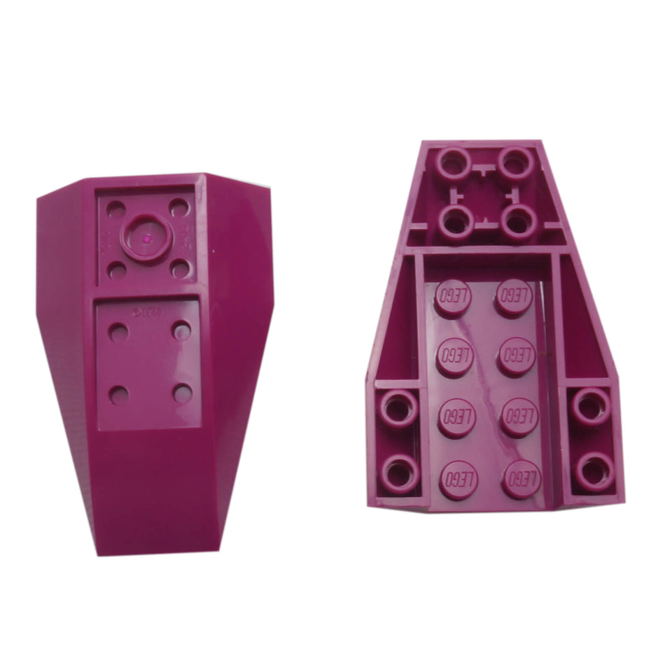 Magenta LEGO® Part 43713 Wedge 6 x 4 Triple Inverted Curved, showing its curved wedge profile and underside connection details